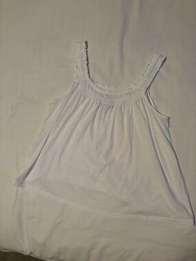 Anthropologie White Smocked Strap Top